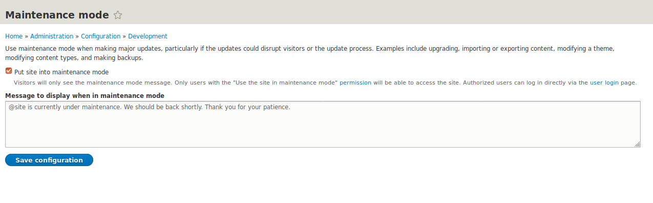 drupal message maintenance mode