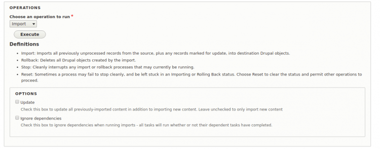 drupal import execute