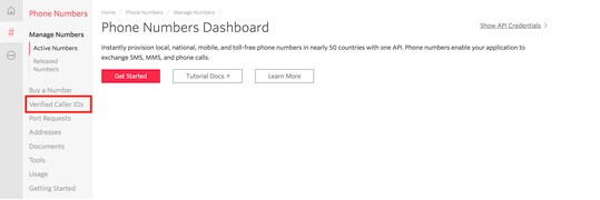 Go to caller IDs page in the console