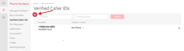 Go to caller IDs page in the console