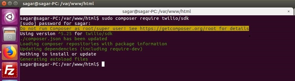 This helps you to install the twillo SDK
