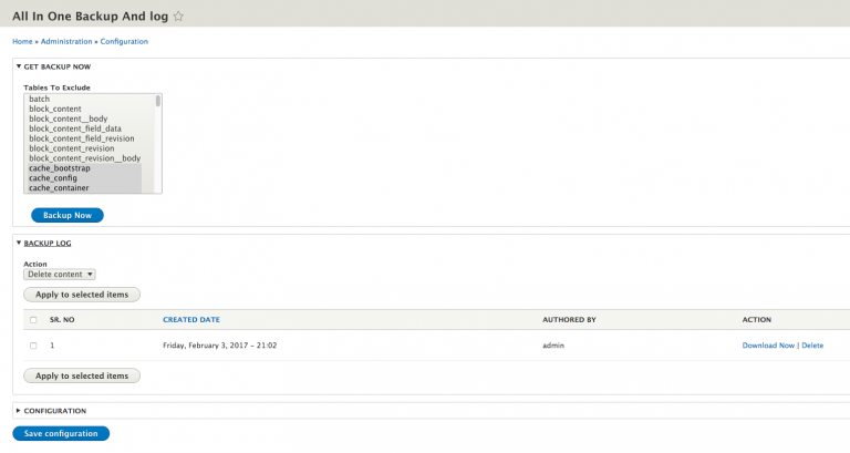 drupal 8 all in one backup & log