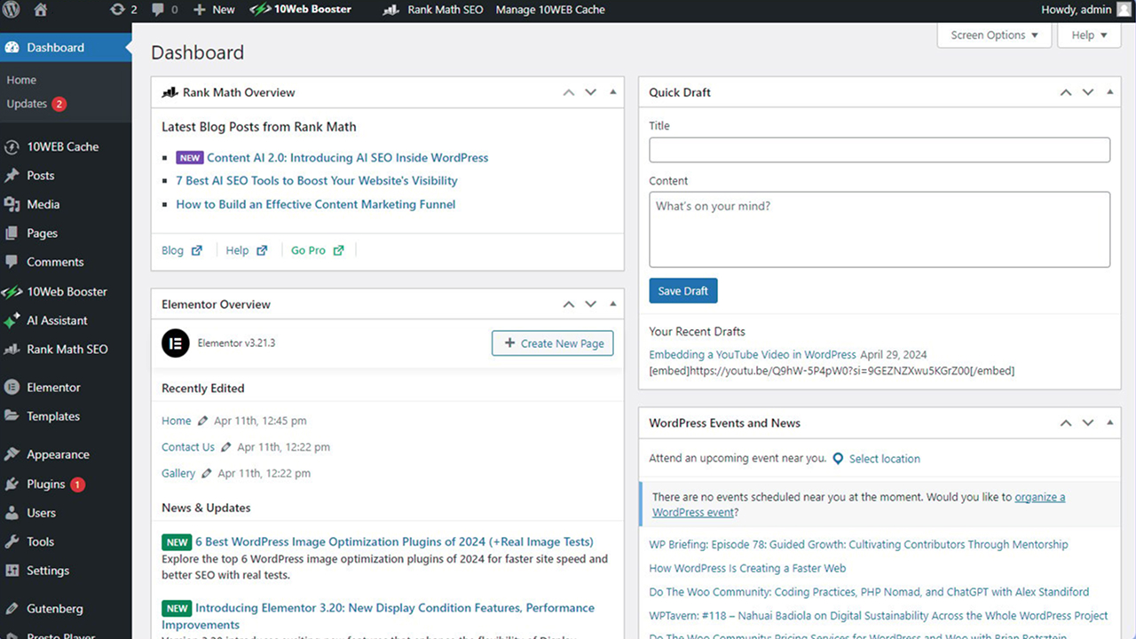 WordPress dashboard