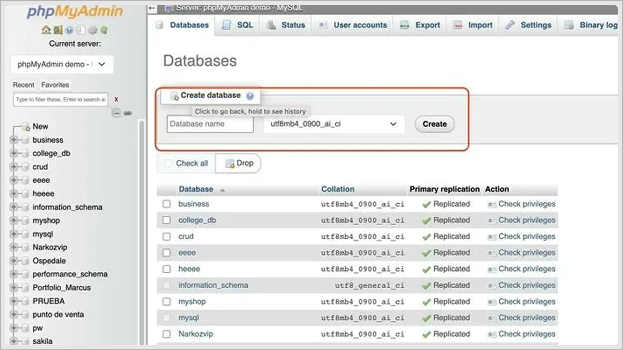 Select your WordPress database name